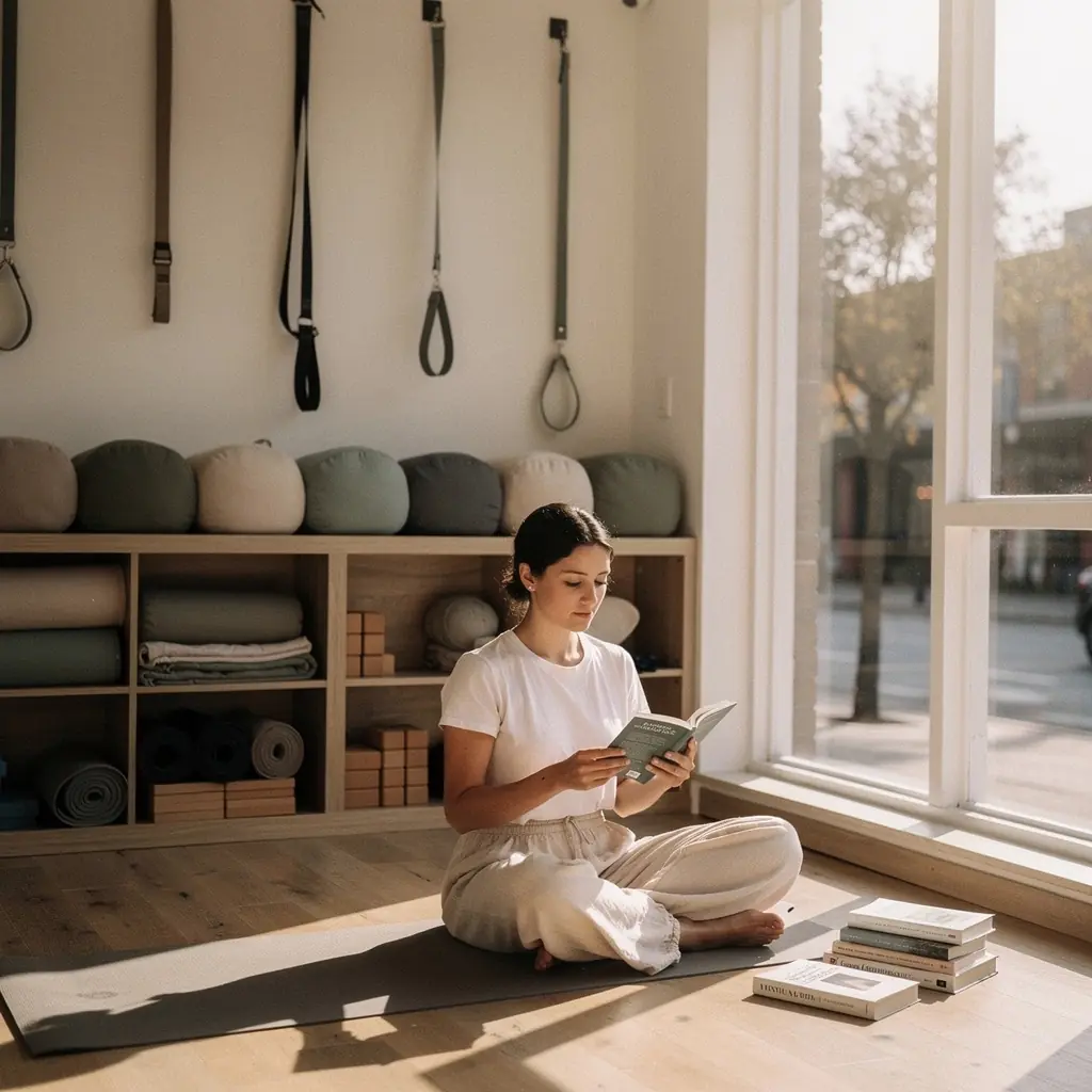 Grupo de personas en una clase de yoga utilizando la pared como soporte para mejorar su técnica.