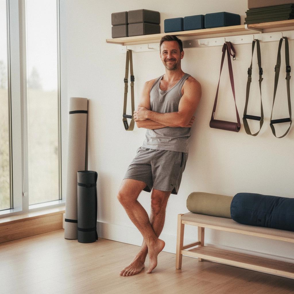Estudio de yoga con una pared que sirve de soporte para estiramientos profundos.